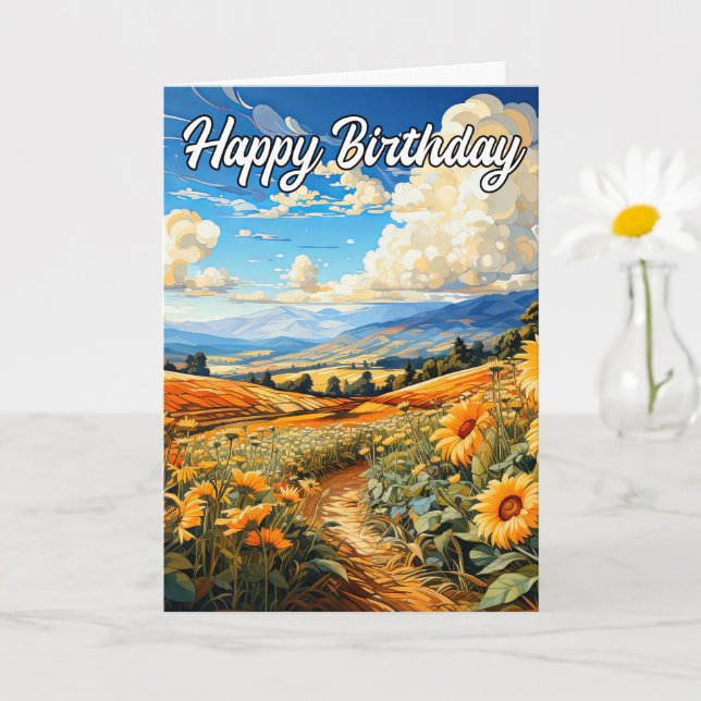 Beautiful Sunflowers On A Beautiful Cloudy Day Card (Small Plant)