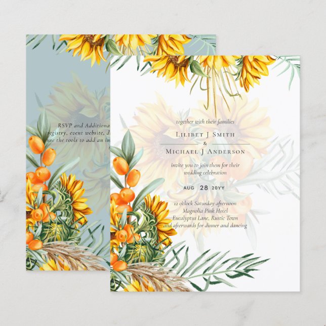 Beautiful Sunflowers Pampas Grass Wedding (Front/Back)