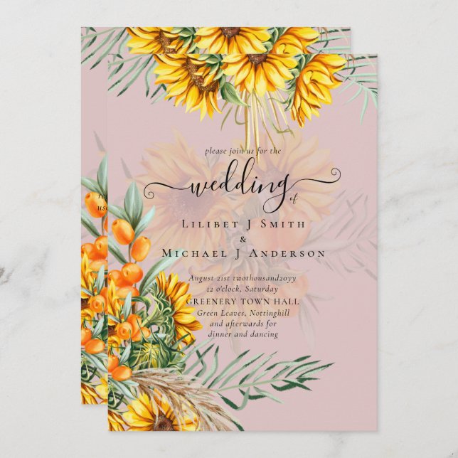 Beautiful Sunflowers Pampas Grass Wedding (Front/Back)