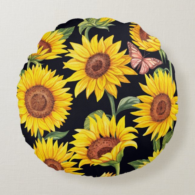 Beautiful Sunflowers pattern Round Cushion (Front)