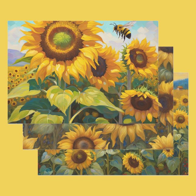 Beautiful Sunflowers Summer Birthday Giftwrap 3 Wrapping Paper Sheet (Creator Uploaded)
