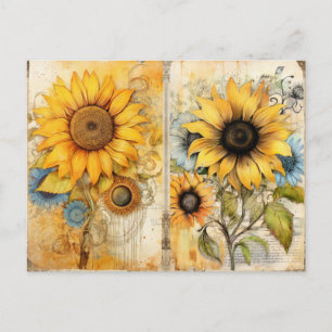Beautiful sunflowers. Vintage. Holiday Postcard