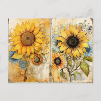Beautiful sunflowers. Vintage. Holiday Postcard