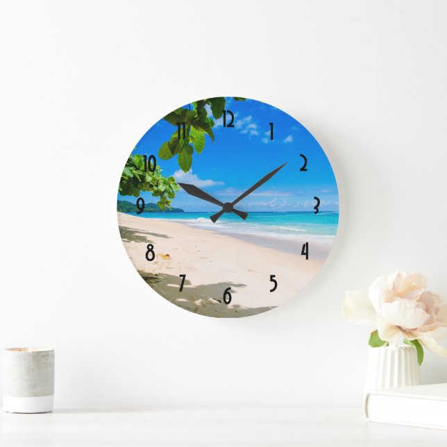 Beautiful Sunny Tropical Beach Photo Large Clock (Home)
