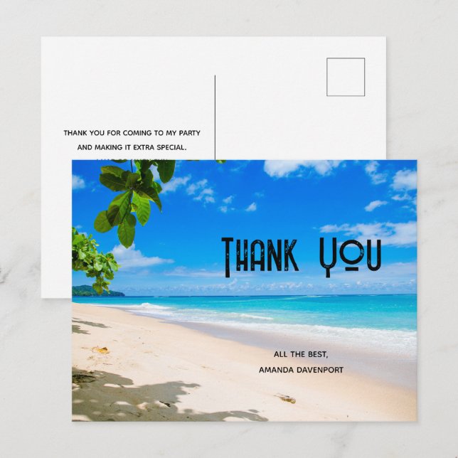 Beautiful Sunny Tropical Beach Photo Thank You Postcard (Front/Back)
