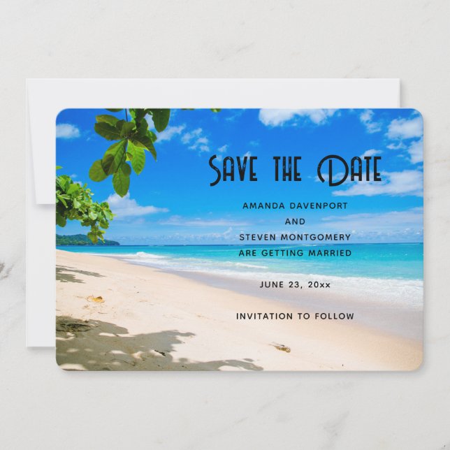 Beautiful Sunny Tropical Beach Photo Wedding Save The Date (Front)