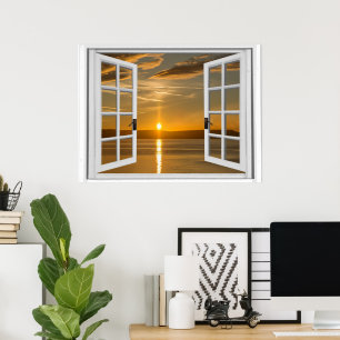 Beautiful Sunrise Artificial Window View Poster