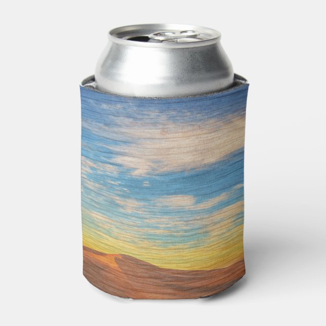 Beautiful Sunrise Over Sand Dunes On Wood Can Cooler (Can Front)