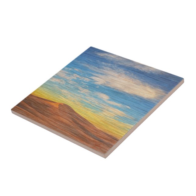 Beautiful Sunrise Over Sand Dunes On Wood Tile (Side)