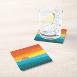 Beautiful Sunset and Sea Waves Square Paper Coaster