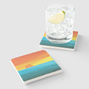Beautiful Sunset and Sea Waves Stone Coaster