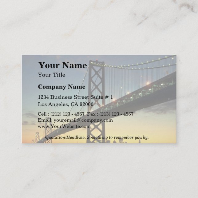 Beautiful Sunset: Bay Bridge, San Francisco, Calif Business Card (Front)