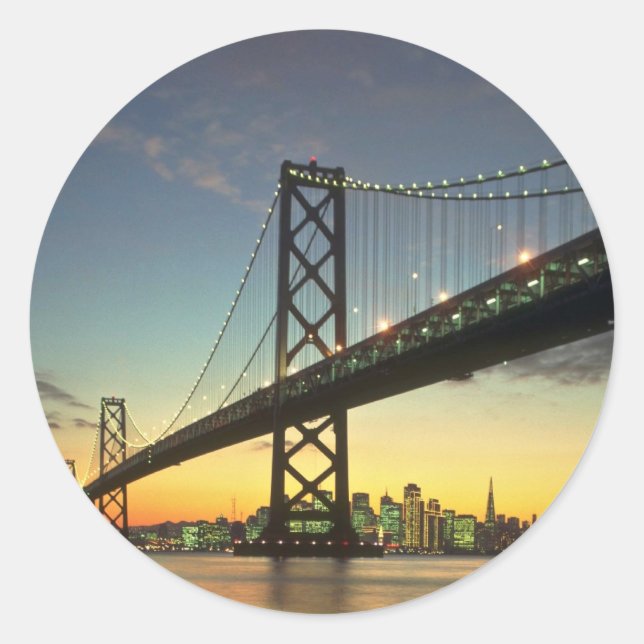 Beautiful Sunset: Bay Bridge, San Francisco, Calif Classic Round Sticker (Front)