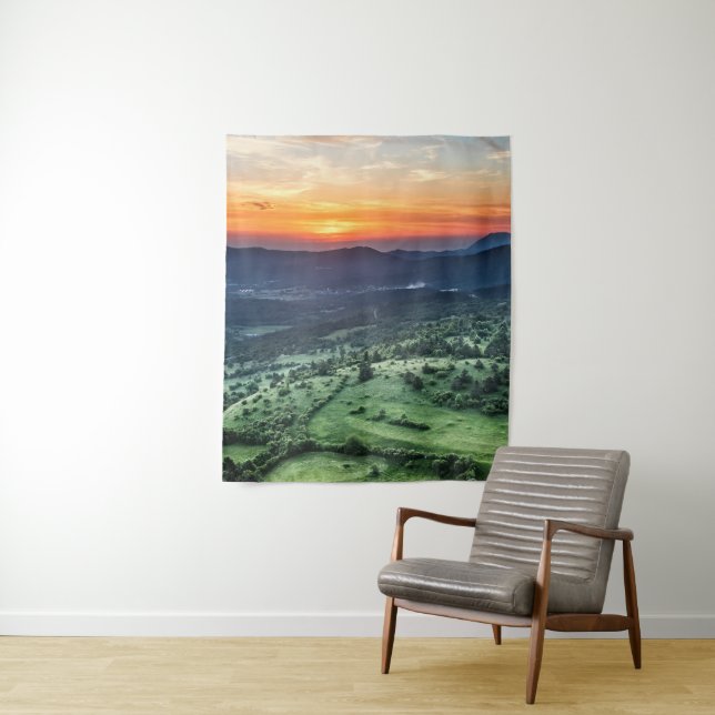 Beautiful sunset behind green fields tapestry (In Situ)