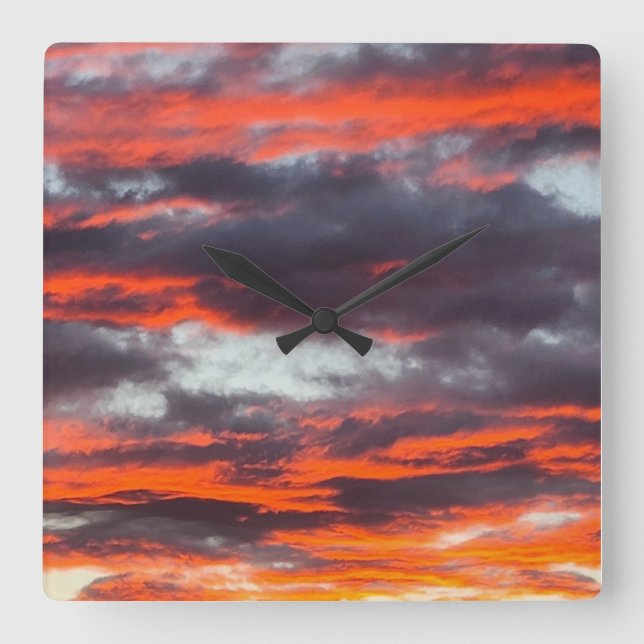 Beautiful Sunset Clouds Photograph  Square Wall Clock (Front)