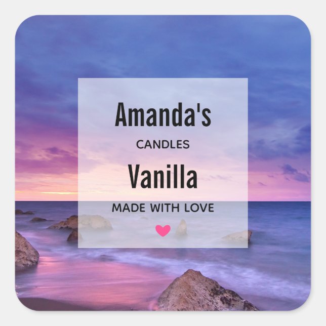 Beautiful Sunset Coastal Photo Candle Business Square Sticker (Front)