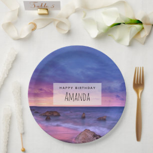 Beautiful Sunset Coastal Photograph Birthday Paper Plate