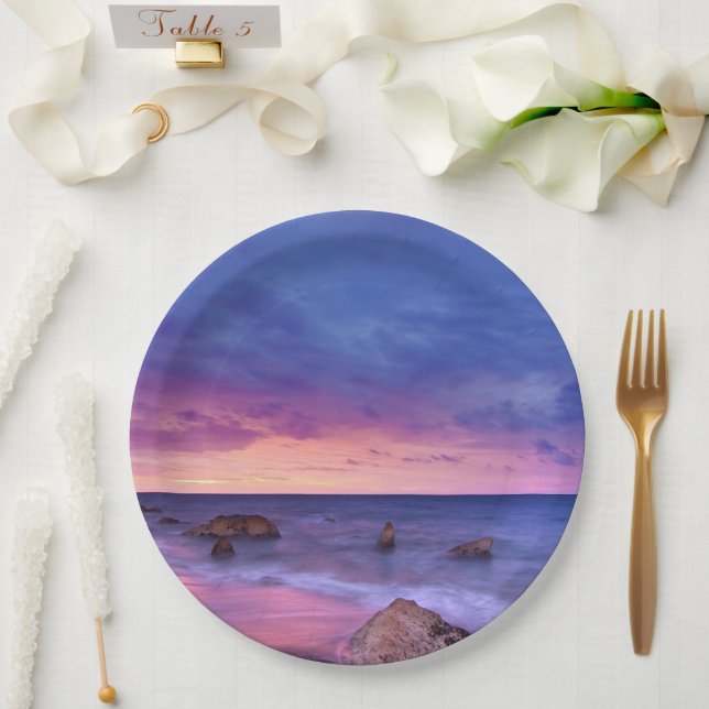 Beautiful Sunset Coastal Photograph Birthday Paper Plate (Wedding)