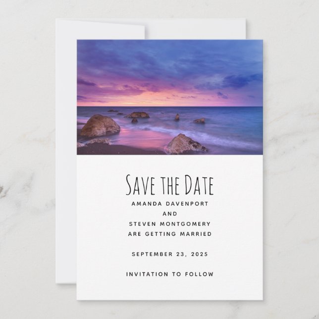 Beautiful Sunset Coastal Photograph Wedding Save The Date (Front)