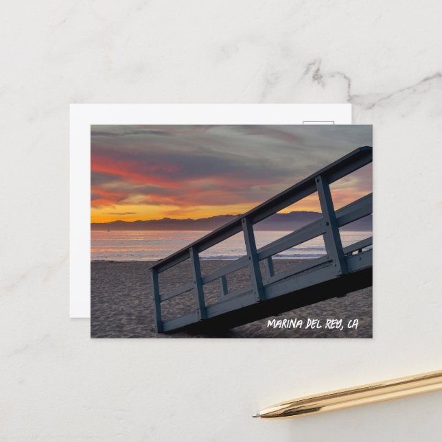 Beautiful Sunset Colors - Marina Del Rey, CA Postcard (Front/Back In Situ)