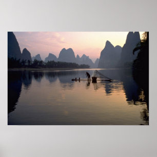 Beautiful Sunset: Crossing the River Li, Guilin, C Poster