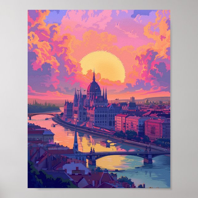 Beautiful Sunset in Budapest Hungary Poster (Front)