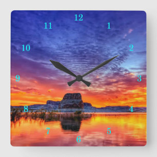Beautiful Sunset-Lake-Rock Formation Square Wall Clock
