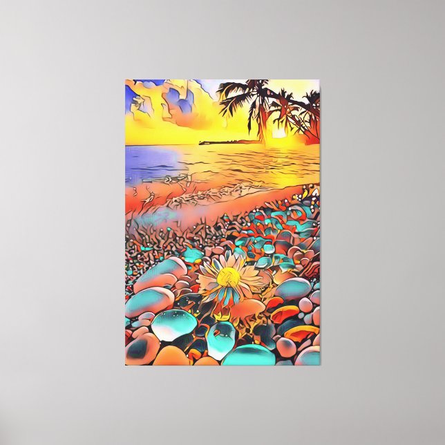 Beautiful Sunset Landscape in Digital Art Painting Canvas Print (Front)