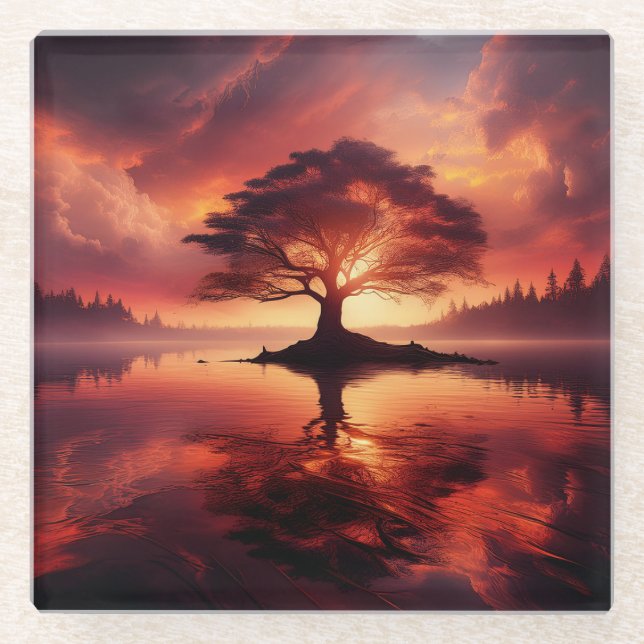 Beautiful Sunset Landscape With Reflections Glass Coaster (Front)
