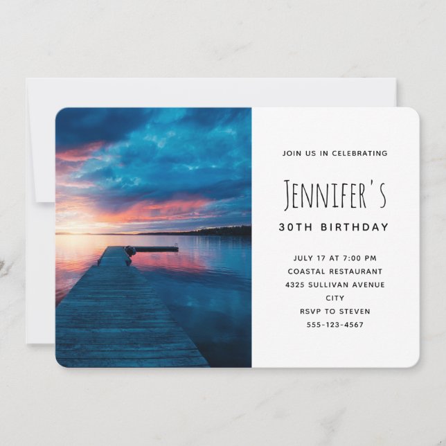 Beautiful Sunset on a Calm Lake Birthday Invitation (Front)