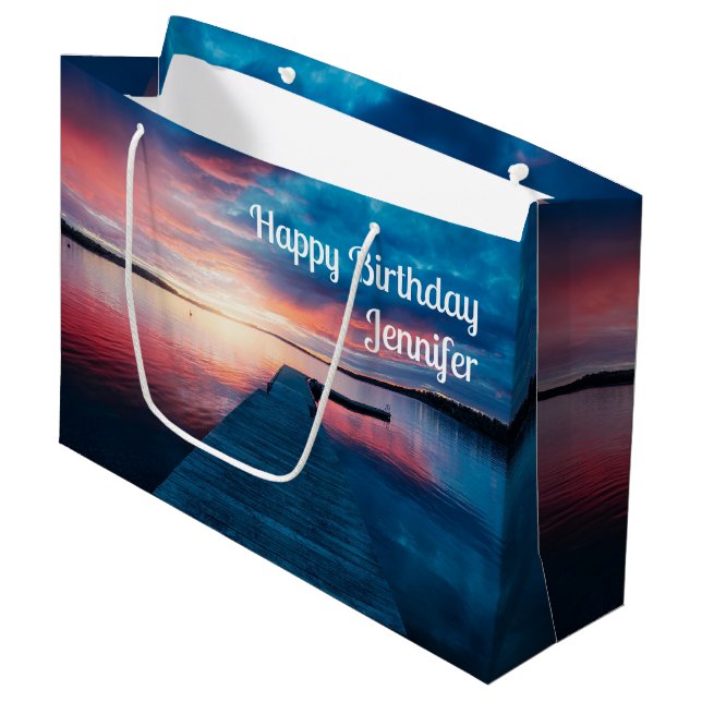 Beautiful Sunset on a Calm Lake Birthday Large Gift Bag (Front Angled)