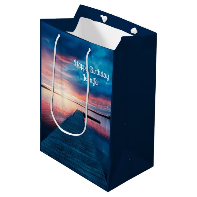 Beautiful Sunset on a Calm Lake Birthday Medium Gift Bag (Front Angled)