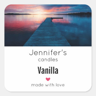 Beautiful Sunset on a Calm Lake Candle Business Square Sticker