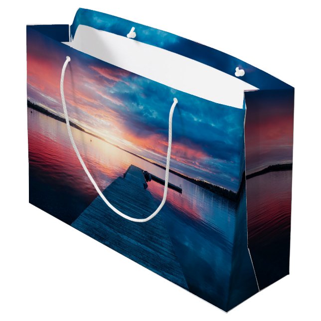 Beautiful Sunset on a Calm Lake Large Gift Bag (Back Angled)