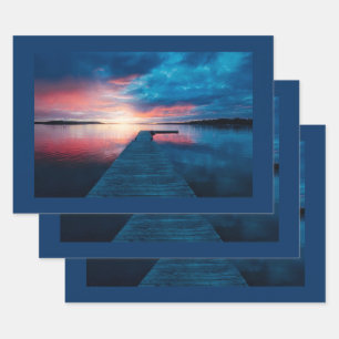 Beautiful Sunset on a Calm Lake Wrapping Paper Sheet