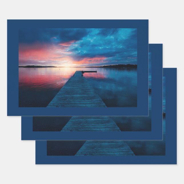 Beautiful Sunset on a Calm Lake Wrapping Paper Sheet (Set)