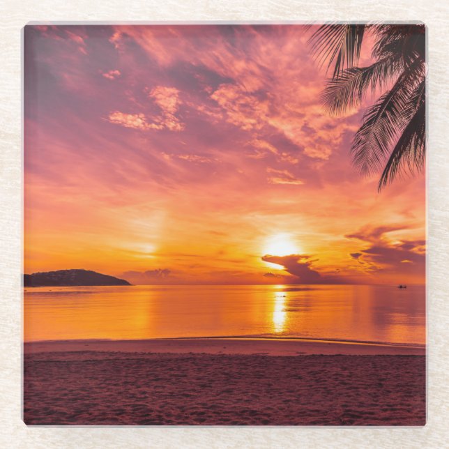 Beautiful Sunset on the Beach Glass Coaster (Front)
