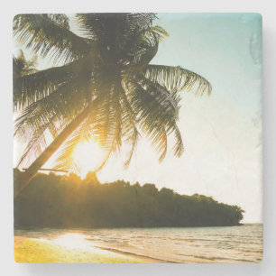 Beautiful Sunset on Tropical Beach with Palm Trees Stone Coaster