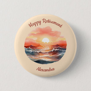 Beautiful Sunset Over Ocean Waves Retirement 6 Cm Round Badge