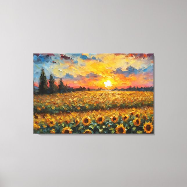 Beautiful sunset over the sunflower field canvas print (Front)