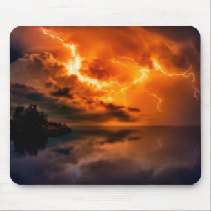 Beautiful Sunset Over the Water with Lightning Mouse Pad