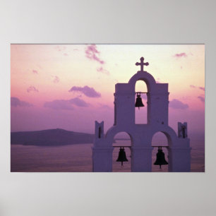 Beautiful Sunset: Santorini Fira at sunset, Greece Poster