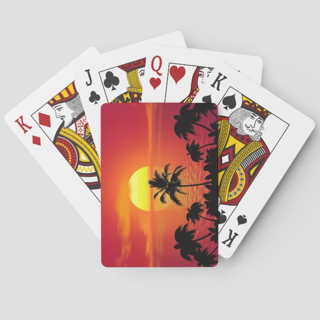 Beautiful Sunset Scene Palm Trees Bright Cool Playing Cards (Back)