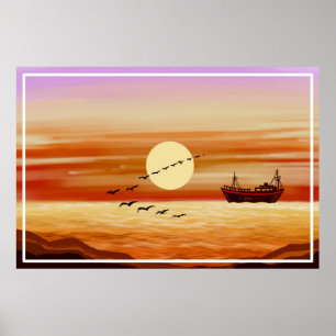 Beautiful Sunset Scenery Decorative Background Poster