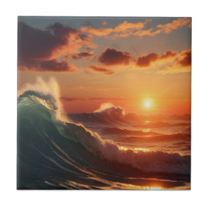 Beautiful sunset sea tile
