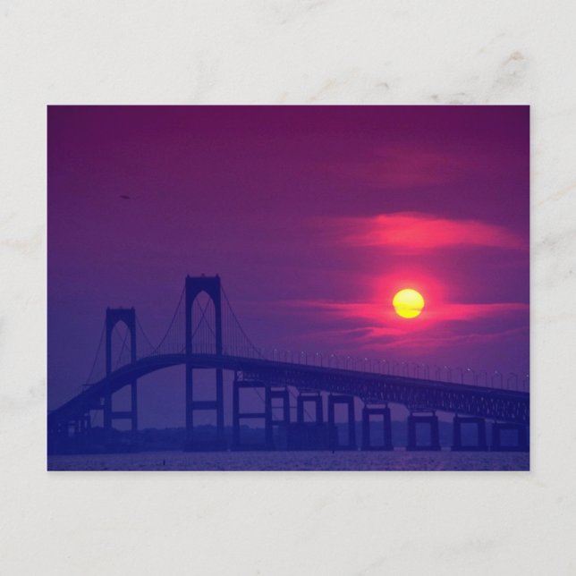 Beautiful Sunset: Sun setting over a bridge, Newpo Postcard (Front)