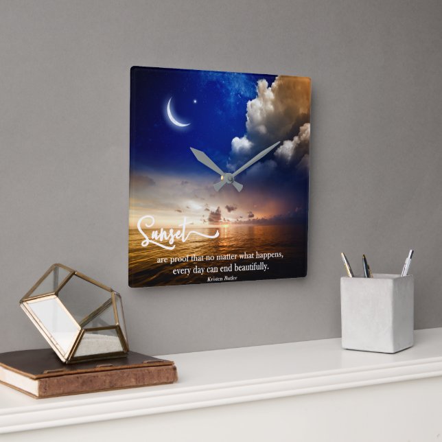 Beautiful Sunset Wall Clock with Quote (Office)