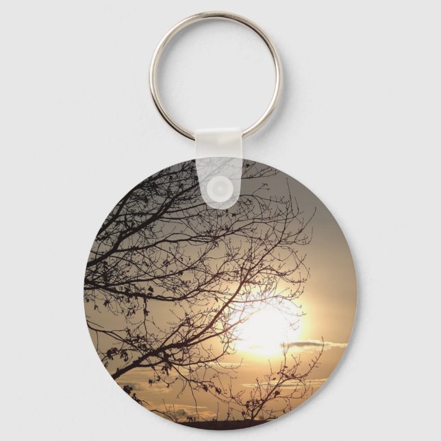 Beautiful sunset with branchs key ring (Front)