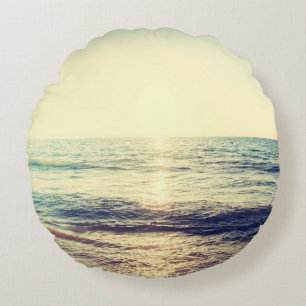 Beautiful Sunset with sea and beach - Vintage and Round Cushion