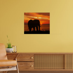 Beautiful Sunset with Silhouette of Elephant Poster